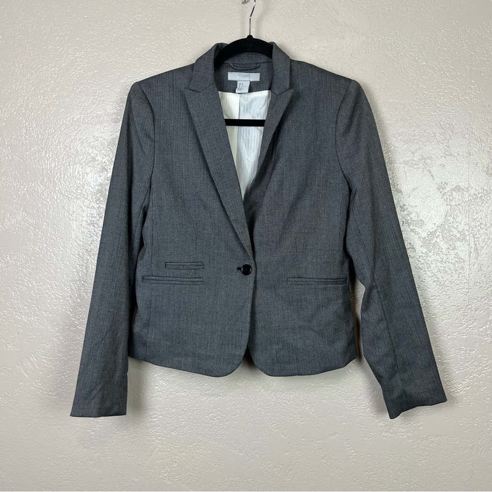 H&M women long‎ sleeve formal dress black white blazer size 8